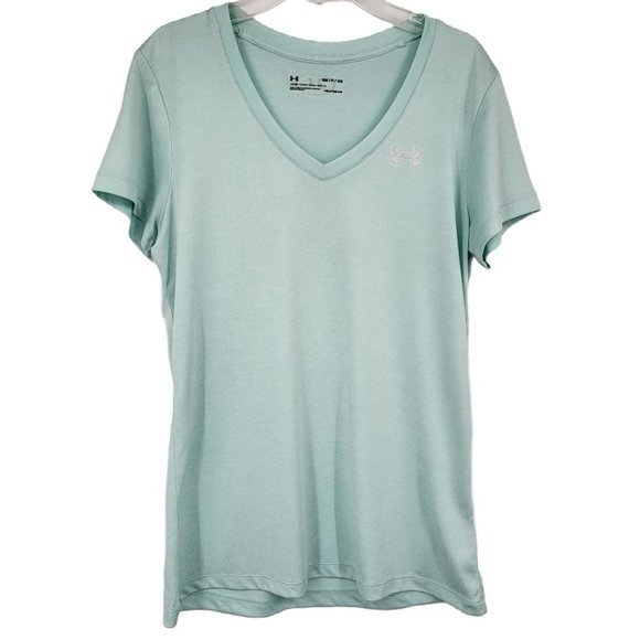 Under Armour HeatGear Womens Size SM Loose V Neck T Shirt Green‎ Short Sleeve - Picture 1 of 3